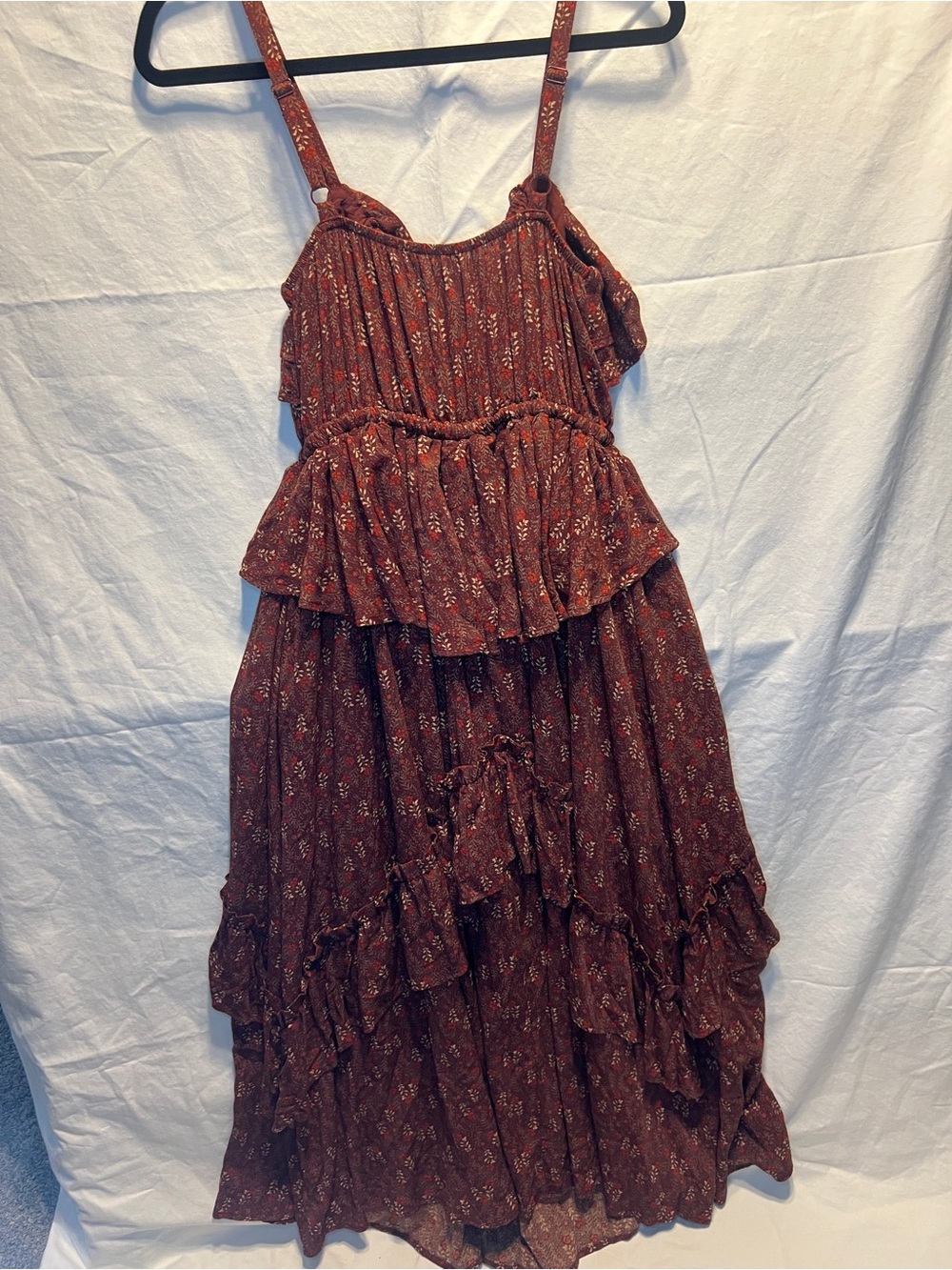 Ruffled Floral Maxi Dress - Burgundy - Picture 5 of 8